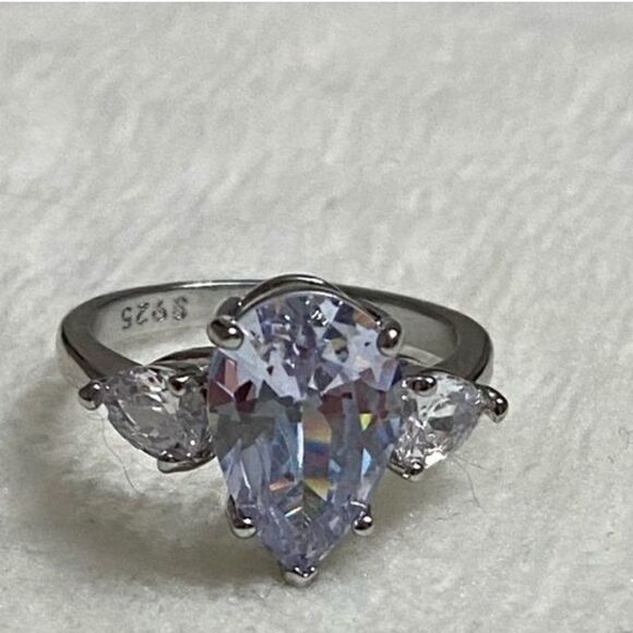 The Triple Teardrop Estate inspired 925 teardrop White Sapphire Ring sz 8 - Picture 8 of 8
